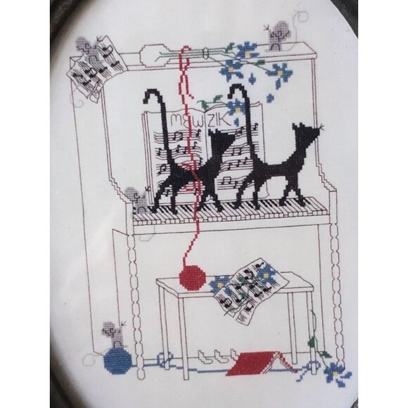 Vintage Oval Frame Black Cat Music Gallery Wall Ornate Sassy Kitty Piano Mouse - Picture 3 of 4